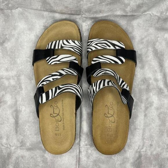 Bos. & Co. Luzzi Leather Sandal BLACK/ZEBRA SLIP-ON women's size 6 (37) slides - Picture 5 of 8